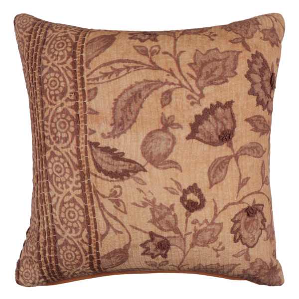 Honeybloom Brown Floral Print Matelasse Throw Pillow, 18"