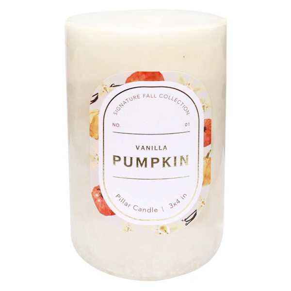 Vanilla Pumpkin Scented Pillar Candle, 3x4