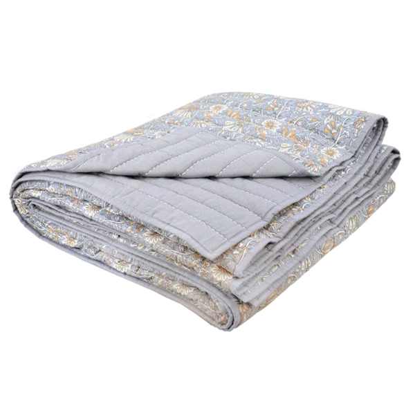 Honeybloom 3-Piece Blue Floral Printed Cotton Quilt Set, Full/Queen
