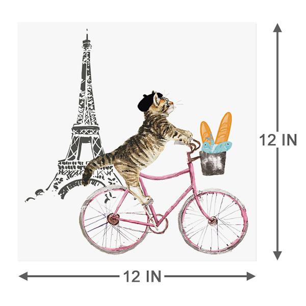 Eiffel Tower with French Cat On Bicycle Canvas Wall Art, 12"