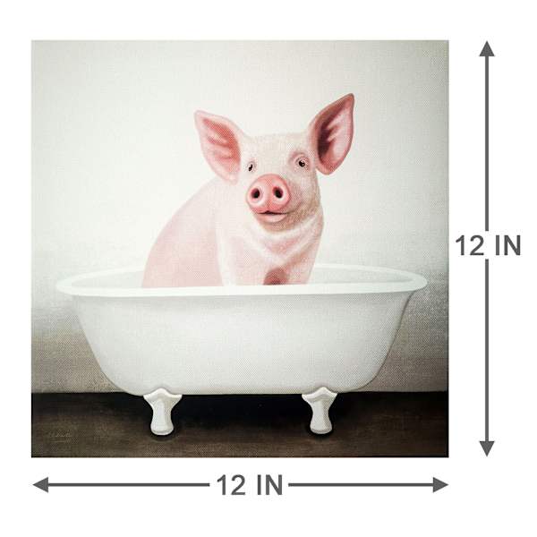 Bathtub Pig Canvas Wall Art, 12"