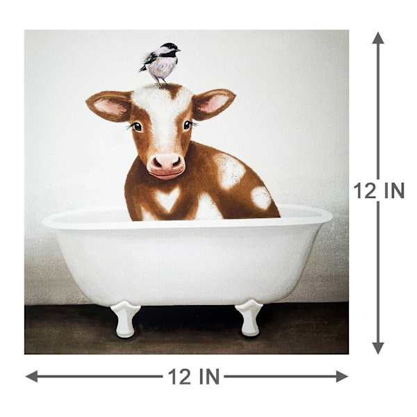 Bathtub Cow Canvas Wall Art, 12"