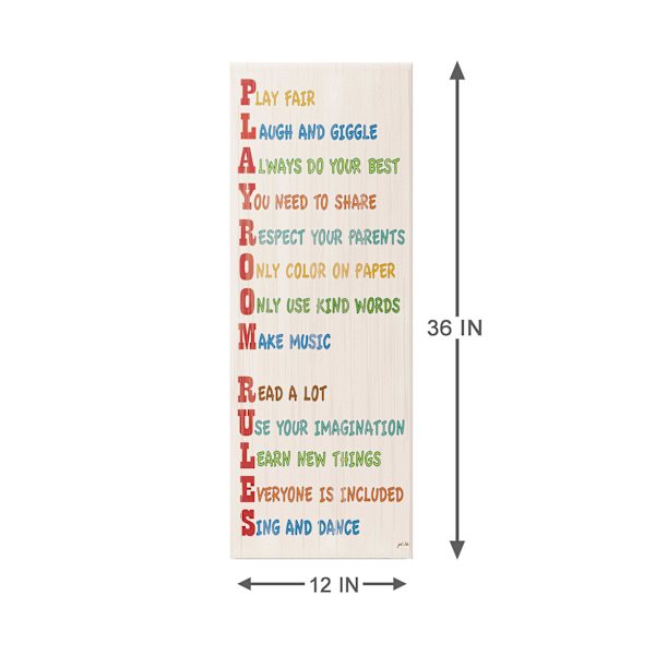 Kids Play Room Rules Canvas Wall Art, 12x36