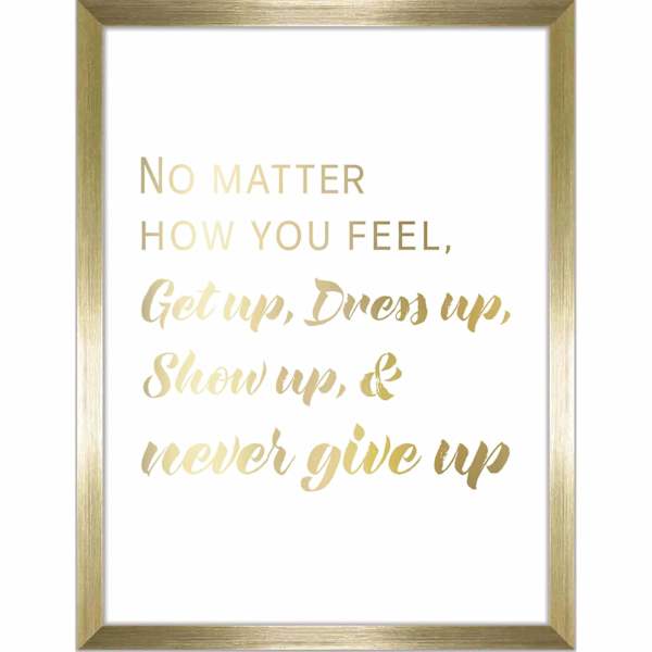 Glass Framed Never Give Up Sentiment Foiled Wall Sign, 12x16