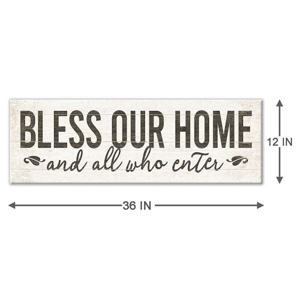 Bless Our Home & All Who Enter Textured Canvas Wall Sign, 12x36