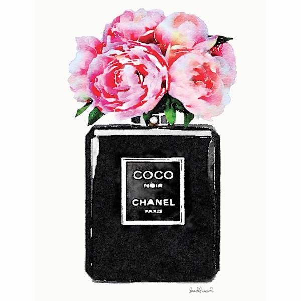 Fashion Perfume Bottle with Flowers Canvas Wall Art, 12x16