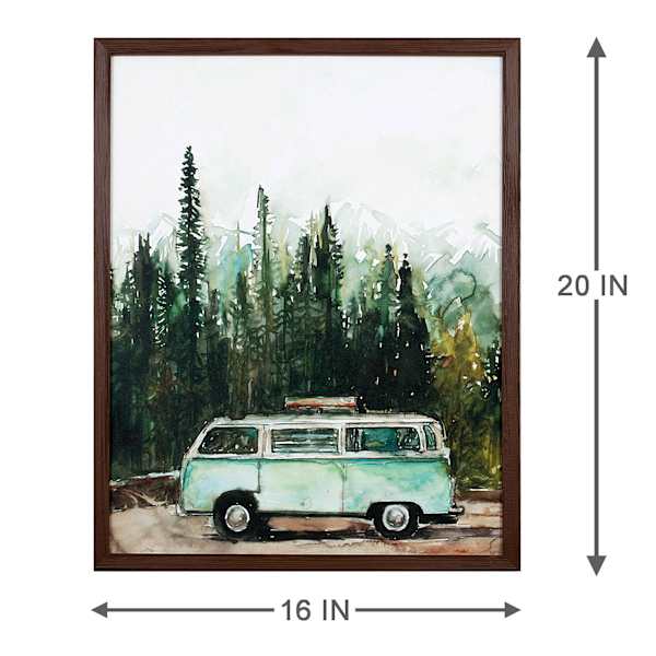Retro Van In The Woods Framed Wood Wall Decor, 16x20