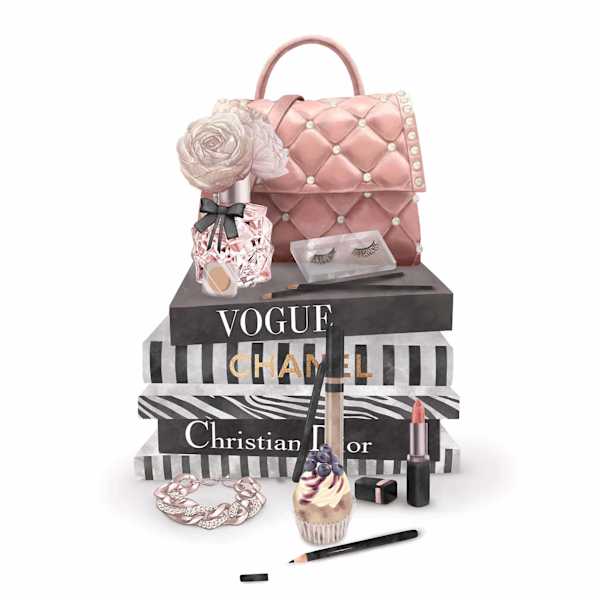 Designer Bookstack with Bag Canvas Wall Art, 12x16