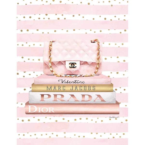 Designer Bag Bookstack with Foil Canvas Wall Art, 12x16