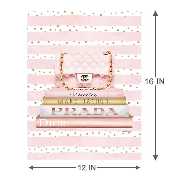 Designer Bag Bookstack with Foil Canvas Wall Art, 12x16