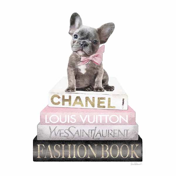 Fashion Bulldog Bookstack with Foil Canvas Wall Art, 12x16