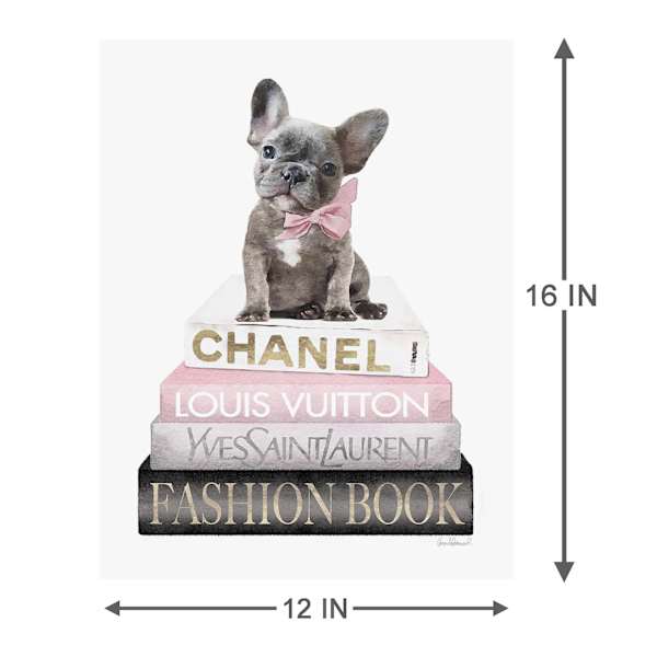 Fashion Bulldog Bookstack with Foil Canvas Wall Art, 12x16
