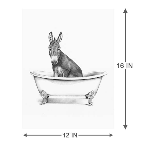 Farm Donkey in Bathtub Canvas Wall Art, 12x16