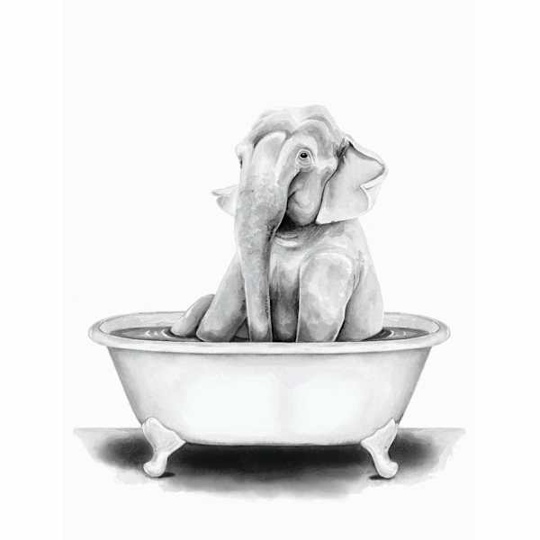 Animal In Bathtub Canvas Wall Art, 12x16