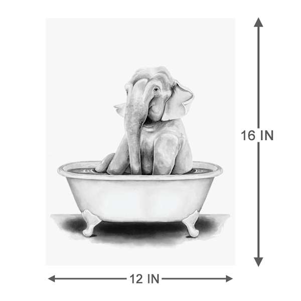 Elephant in Bathtub Canvas Wall Art, 12x16