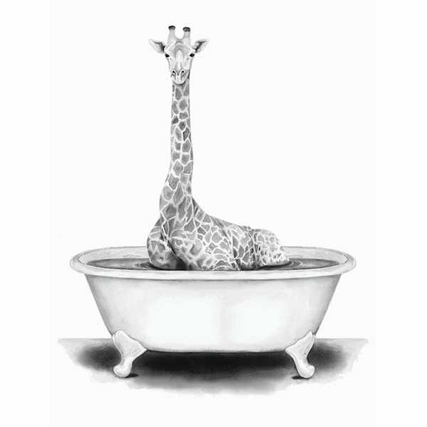 Giraffe In Bathtub Canvas Wall Art, 12x16