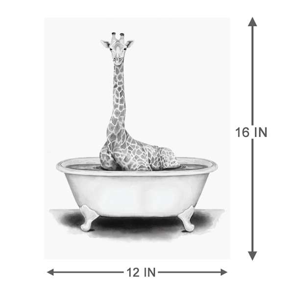 Giraffe In Bathtub Canvas Wall Art, 12x16