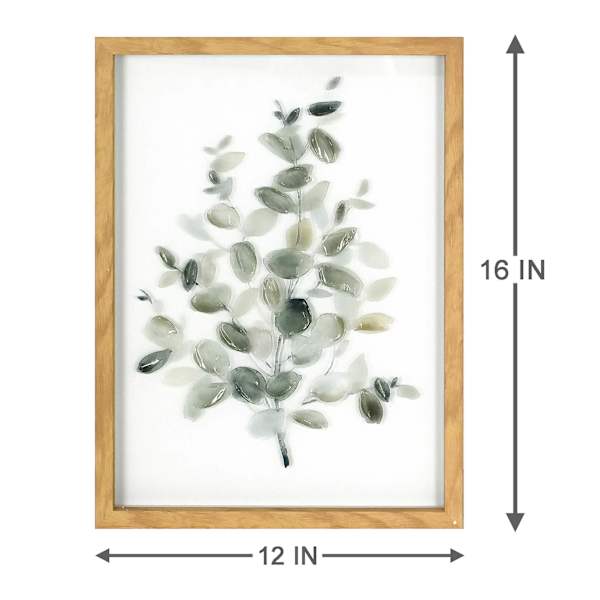 Honeybloom Glass Framed Green Eucalyptus Print Wall Art, 12x16