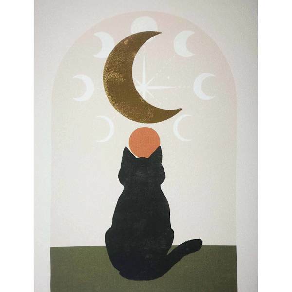 Cat & Moon Canvas Wall Art, 12x16