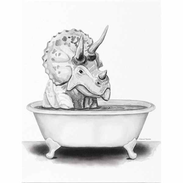 Triceratops In Bathtub Canvas Wall Art, 12x16
