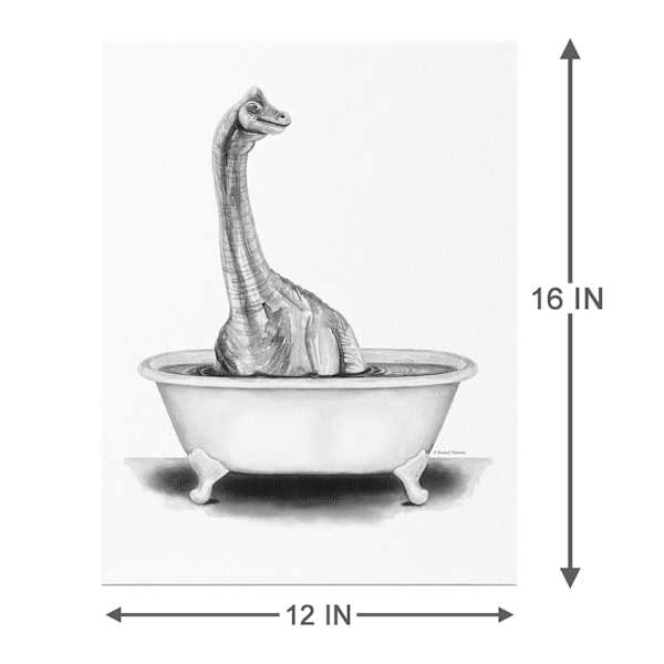Dinosaur In Bathtub Canvas Wall Art, 12x16