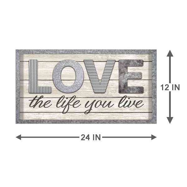 Glass Framed Love The Life You Live Framed with Raised Letters Wall Sign, 12x24