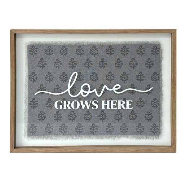 Honeybloom Glass Framed Love Grows Here Print Wall Sign, 20x16