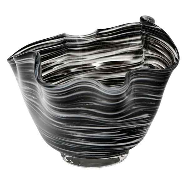 Black & White Wavy Glass Bowl, 7"