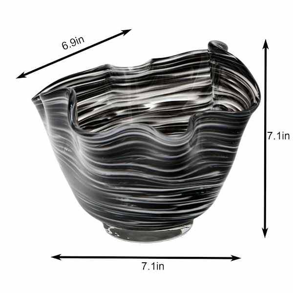 Black & White Wavy Glass Bowl, 7"