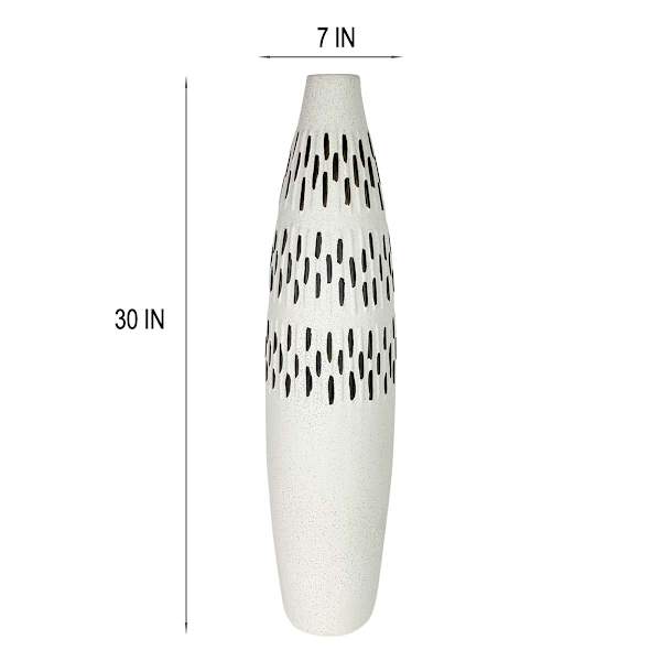 White Ceramic Black Patterned Oversized Vase, 30"