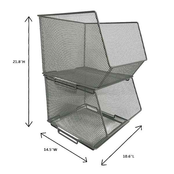 2-Piece Square Silver Metal Pantry Organizer, Small