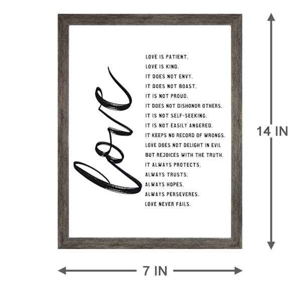 Glass Framed Love Inspirational Wall Sign, 15x19