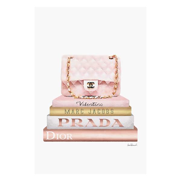 Pink Designer Bookstack with Bag Canvas Wall Art, 18x24