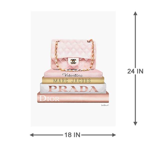 Pink Designer Bookstack with Bag Canvas Wall Art, 18x24