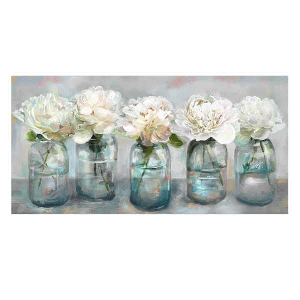 Fresh Picked Peonies Framed Embellished Canvas Wall Art, 17x34