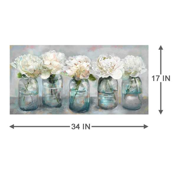 Fresh Picked Peonies Framed Embellished Canvas Wall Art, 17x34