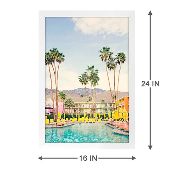 Glass Framed Pool with Palm Trees Framed Print Canvas Wall Art, 16x24