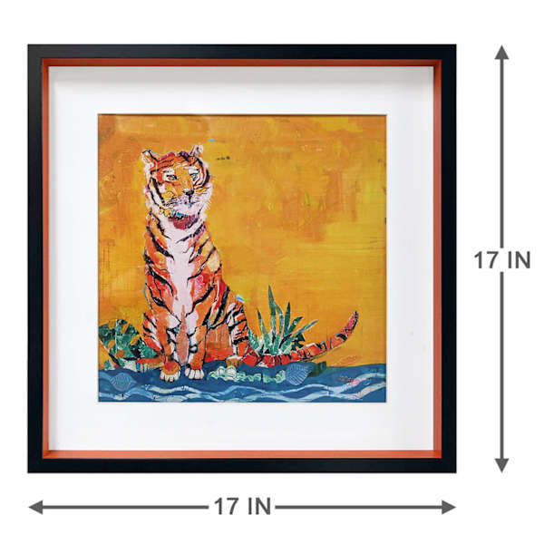 Glass Framed Tiger Print Wall Art, 17"