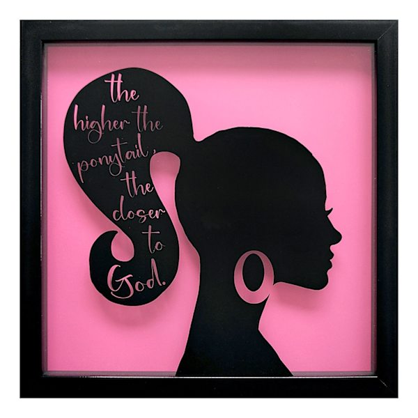 Glass Framed Ponytail Silhouette Wall Art, 13"