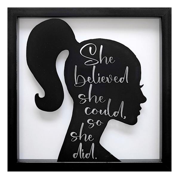 Glass Framed She Believed She Could So She Did Silhouette Wall Art, 13"