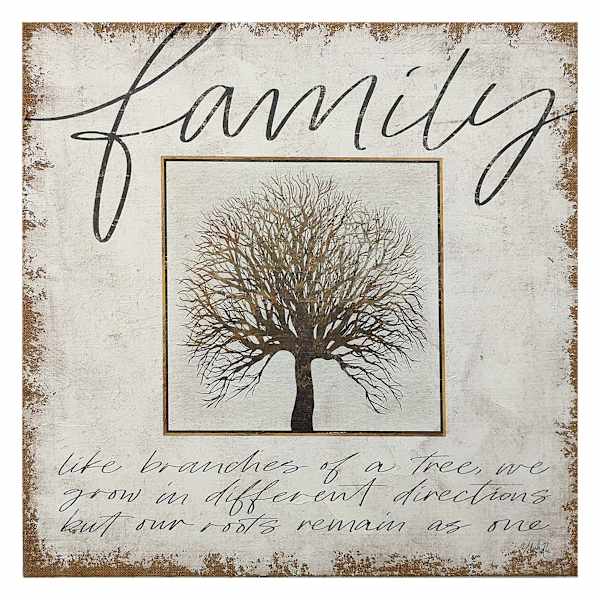Family Tree Spackled Burlap Canvas Wall Sign, 24"