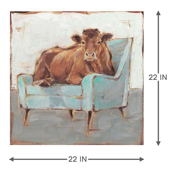 Cow Sitting on Blue Chair Canvas Wall Art, 22"