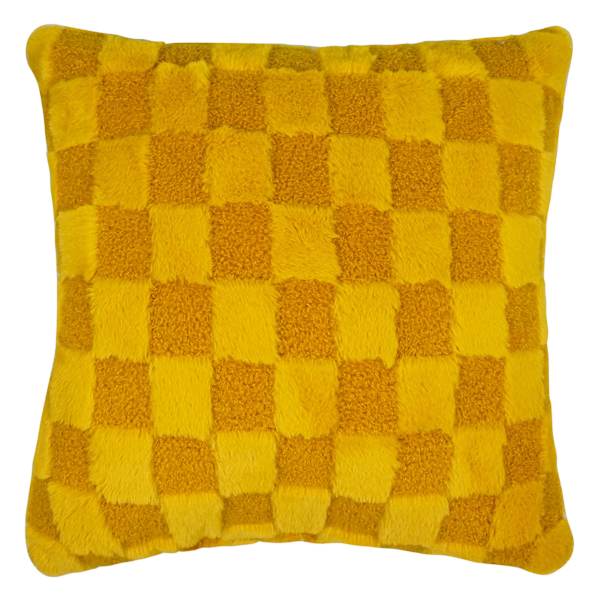Yellow Check Plush Throw Pillow, 18"