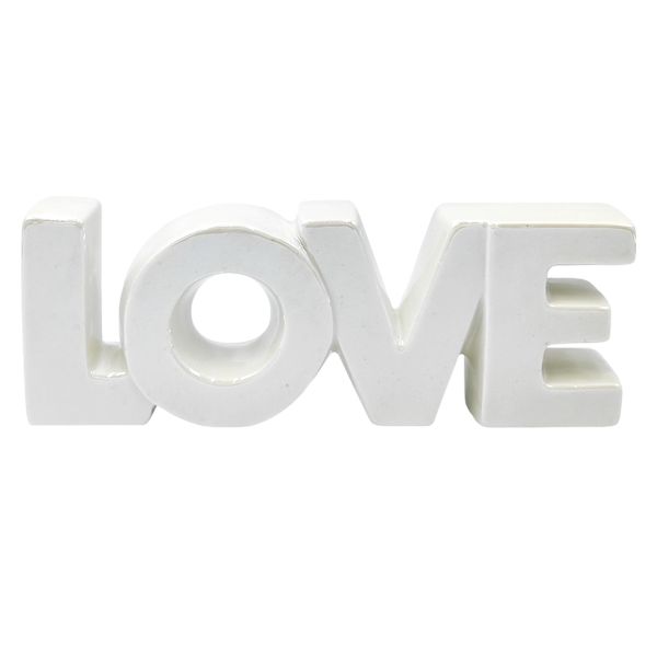White Ceramic Love Tabletop Sign, 8"