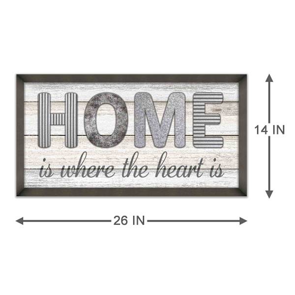 Glass Framed Home Is Where the Heart Is Wall Sign, 26x14