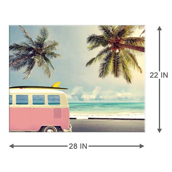 Pink Van with Palm Trees Canvas Wall Art, 28x22