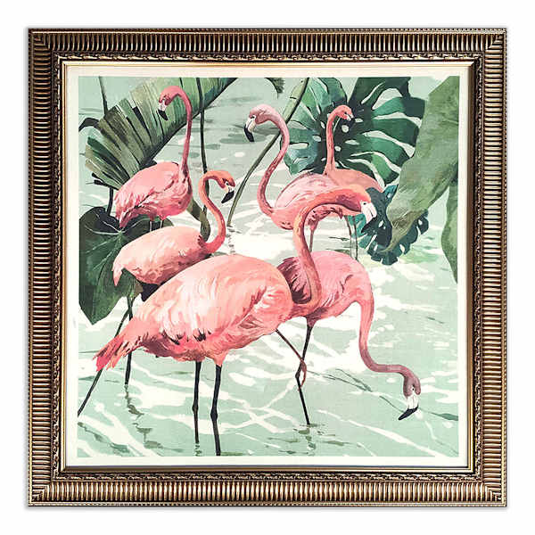 Providence Glass Framed Flamingos Print Wall Art, 30"