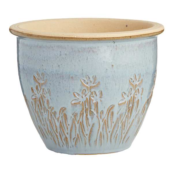 Grey Carved Ceramic Outdoor Planter, Medium