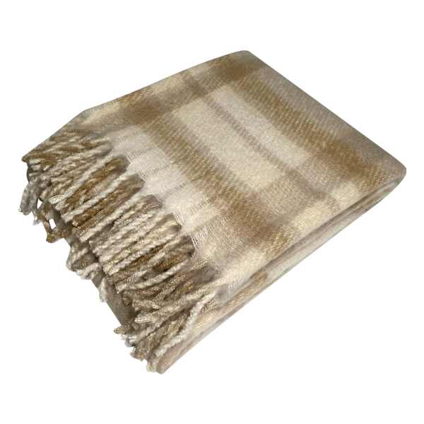 Honeybloom Brown Plaid Mohair Throw Blanket, 50x60