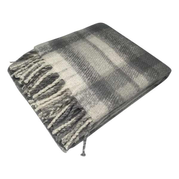 Honeybloom Grey Plaid Mohair Throw Blanket, 50x60